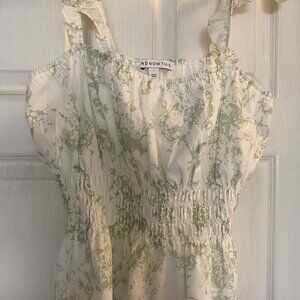 "And Now This" Women's Wide Strap Ruffle Trim Top Size L Green and White